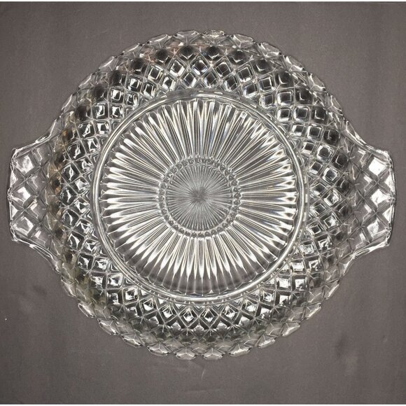 Vintage Anchor Hocking Waterford Waffle Glass Serving Platter Plate 10" Handles - Picture 4 of 8